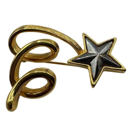 Anne Klein Shooting Star Brooch Pin Gold Tone Rising Star Vintage Swirl - Picture 5 of 10